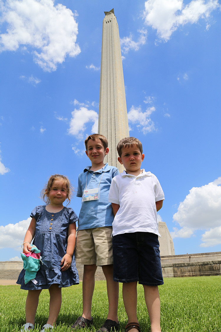 Calvin, Christian and Shiloh in front of the massive San Jacinto Monument Which Stands at Over 560 Feet